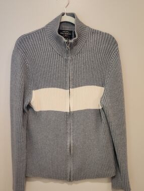Ralph Lauren Polo Jeans Co Zip Up Cardigan Ribbed Cotton Gray Men's size Large